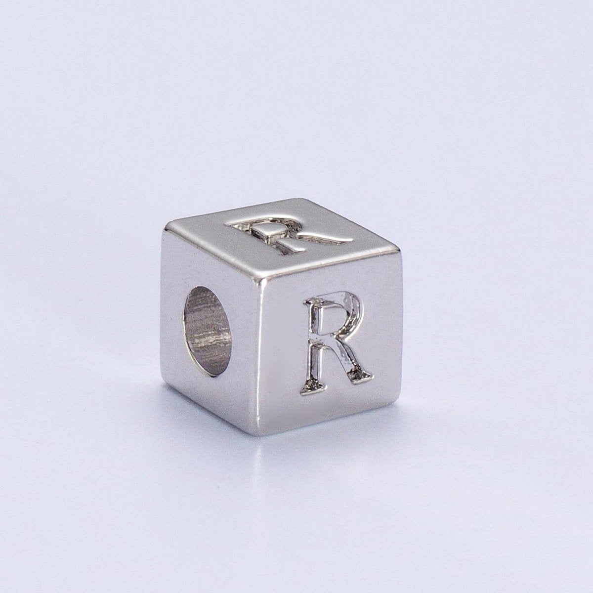 Silver Initial Letter Alphabet 6.2mm Block Beads Charm Connector For Jewelry Making Component Supply | A-1513~A-1538 - DLUXCA