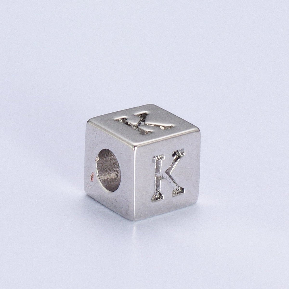 Silver Initial Letter Alphabet 6.2mm Block Beads Charm Connector For Jewelry Making Component Supply | A-1513~A-1538 - DLUXCA