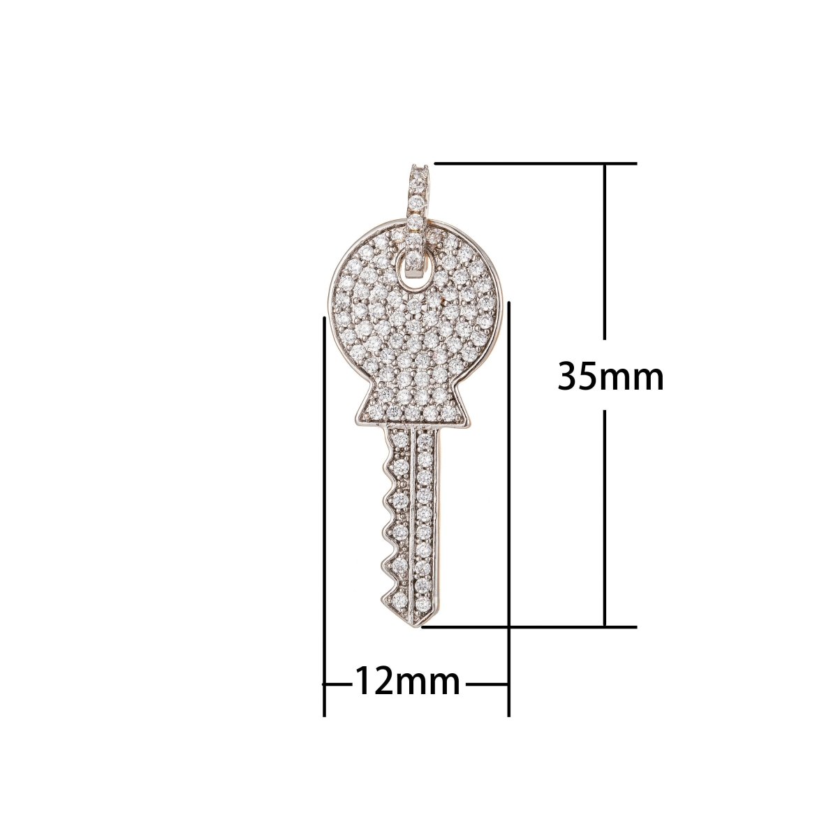 Silver Key Charm, Micro Pave CZ Charm, Rhodium Plated Pendant Dainty Diamond Key Necklace Charm for Jewelry Making I-197 - DLUXCA