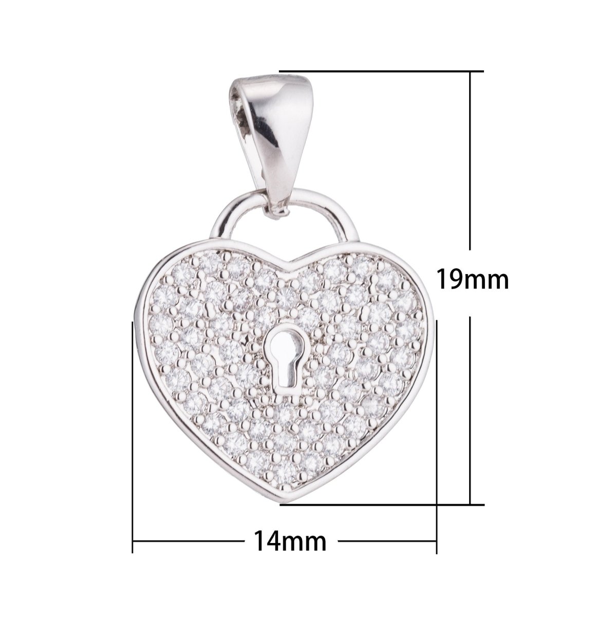 Silver Lock in Love, Key to My Heart, Dangle, Gifts Ladies, Cubic Zirconia Necklace Pendant Charm Bead Bails Findings for Jewelry Making H-341 - DLUXCA