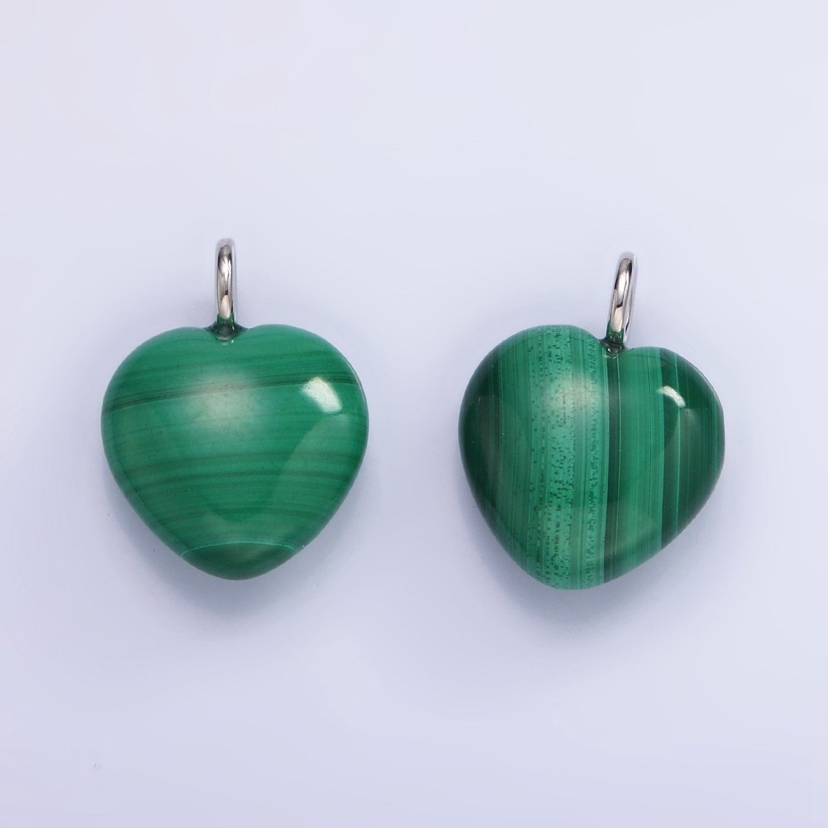 Silver Malachite Gemstone Heart Charm Green Love Pendant | W488 - DLUXCA