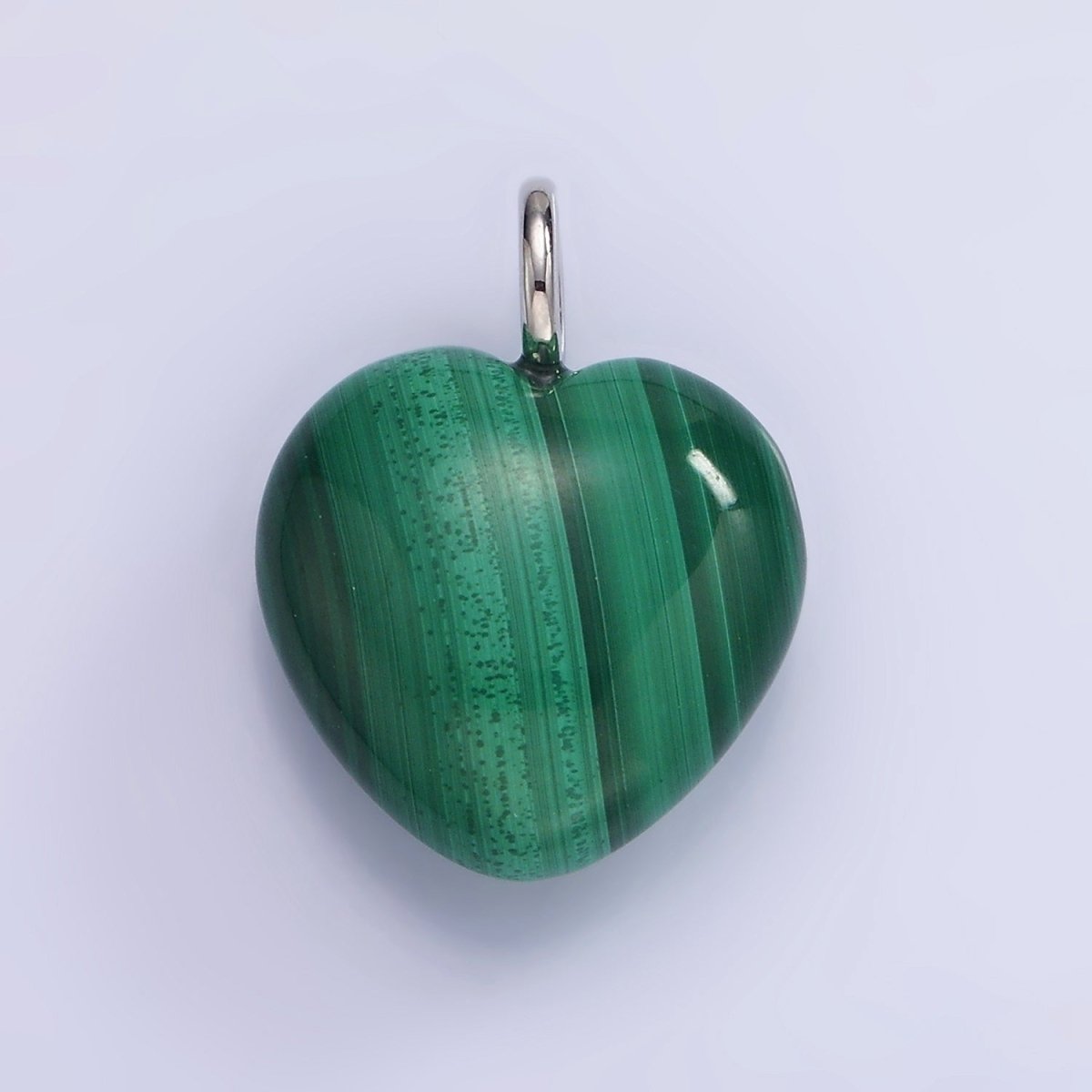 Silver Malachite Gemstone Heart Charm Green Love Pendant | W488 - DLUXCA