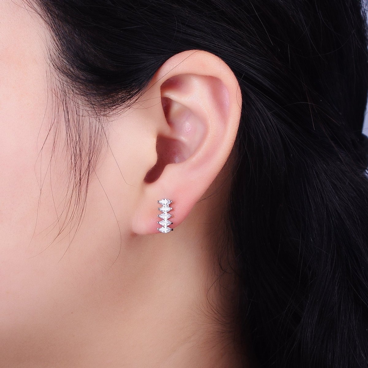 Silver Marquise Stud with CZ Stones | Cartilage, Tragus, Helix Piercing Earring AB652 - DLUXCA