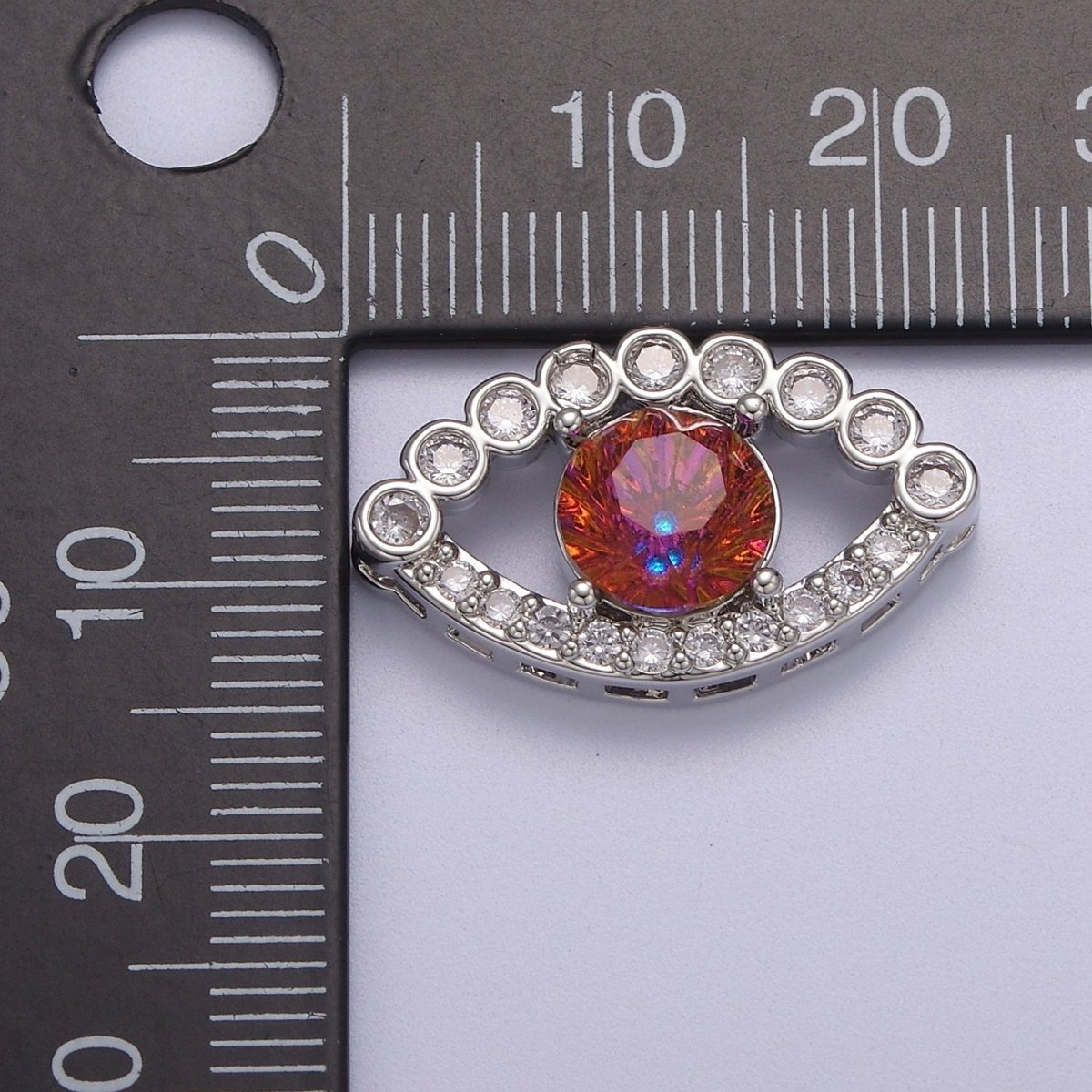 Silver Micropave CZ Red Evil Eye Lucky Charm Protection Amulet DIY Cubic Zirconia Bracelet Charm Bead Finding Connector For Jewelry Making B-181 - DLUXCA