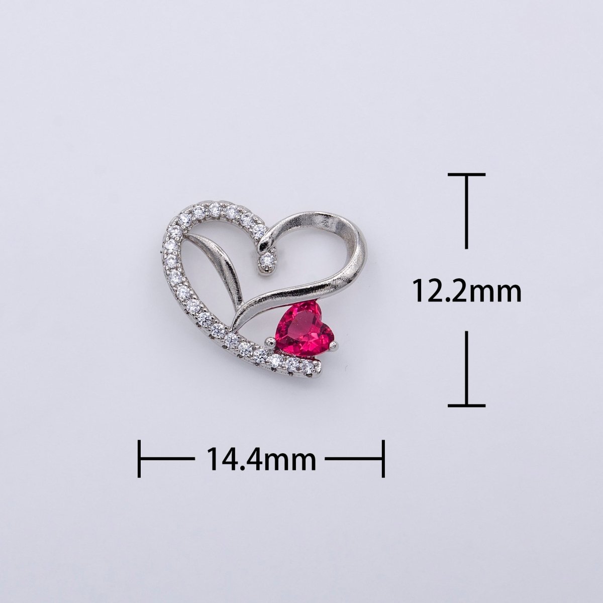 Silver Open Heart Fuchsia CZ Micro Paved Stud Earrings | AB1021 - DLUXCA