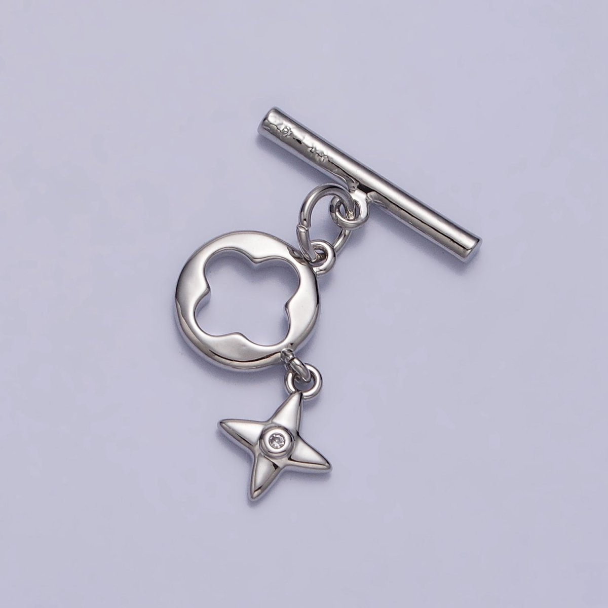 Silver Open Quatrefoil Star CZ Dangle Toggle Clasps Jewelry Closure Supply | Z-072 - DLUXCA