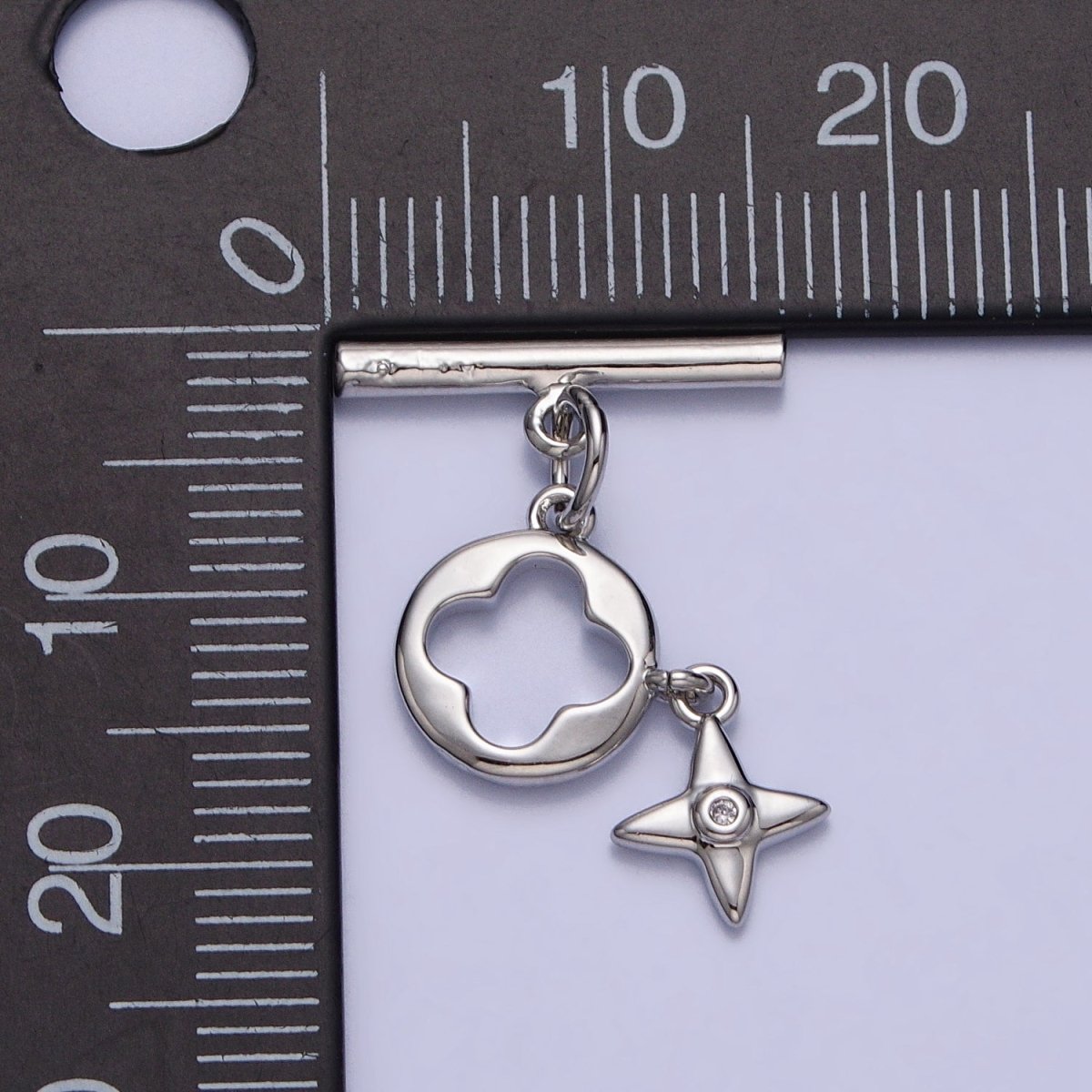 Silver Open Quatrefoil Star CZ Dangle Toggle Clasps Jewelry Closure Supply | Z-072 - DLUXCA