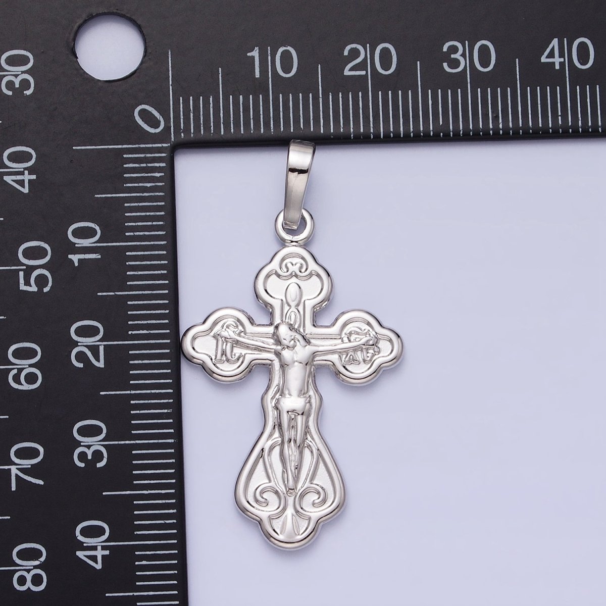 Silver Ornate Crucifix Pendant Catholic Cross Charm Religious Jewelry Making AA239 - DLUXCA