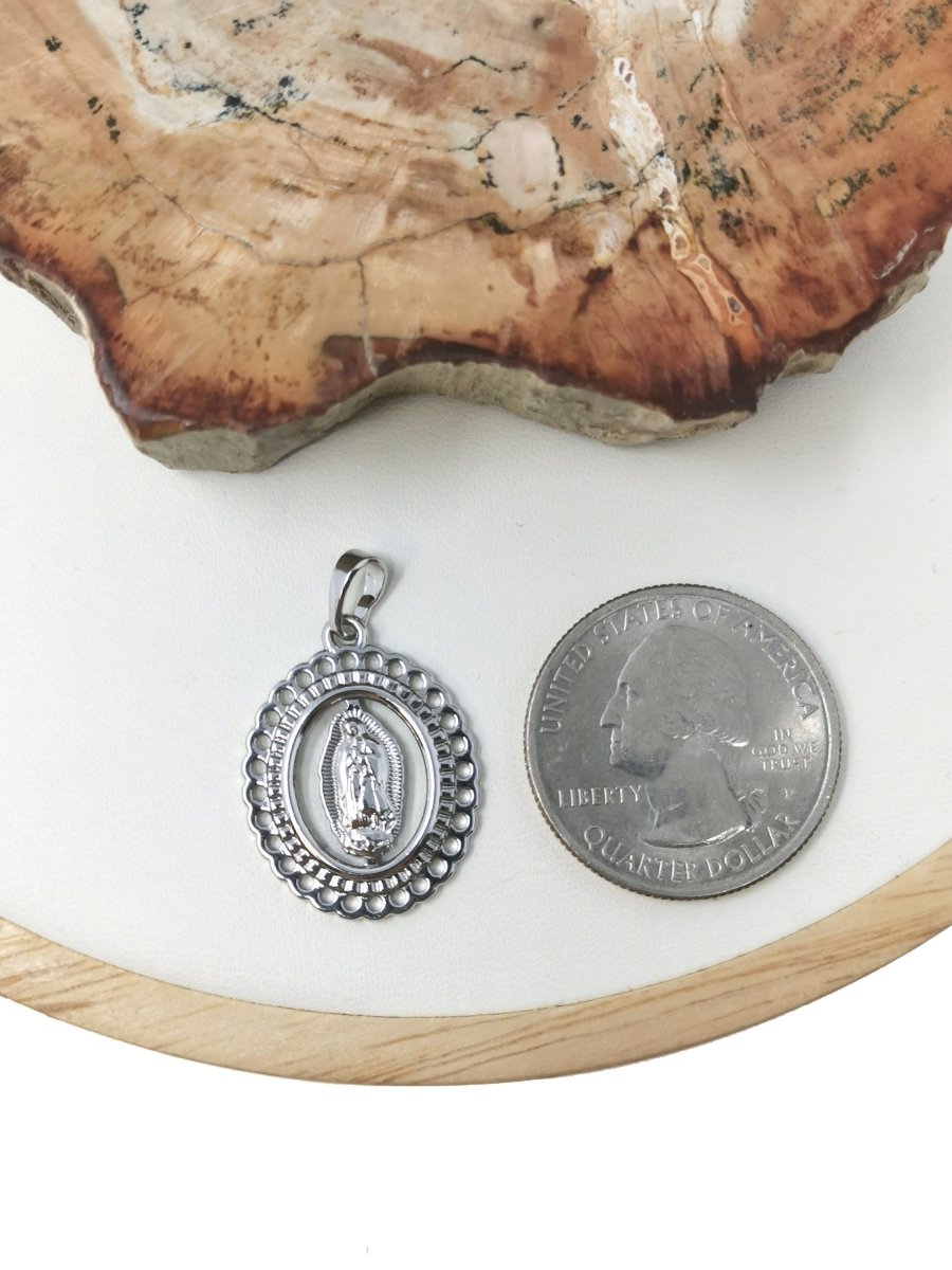 Silver Our Lady of Guadalupe Medal, Our Lady Guadalupe Necklace Pendant Virgin Guadalupe Pendant, Virgin Mary "Ave Maria - Hail Mary" I-366 - DLUXCA