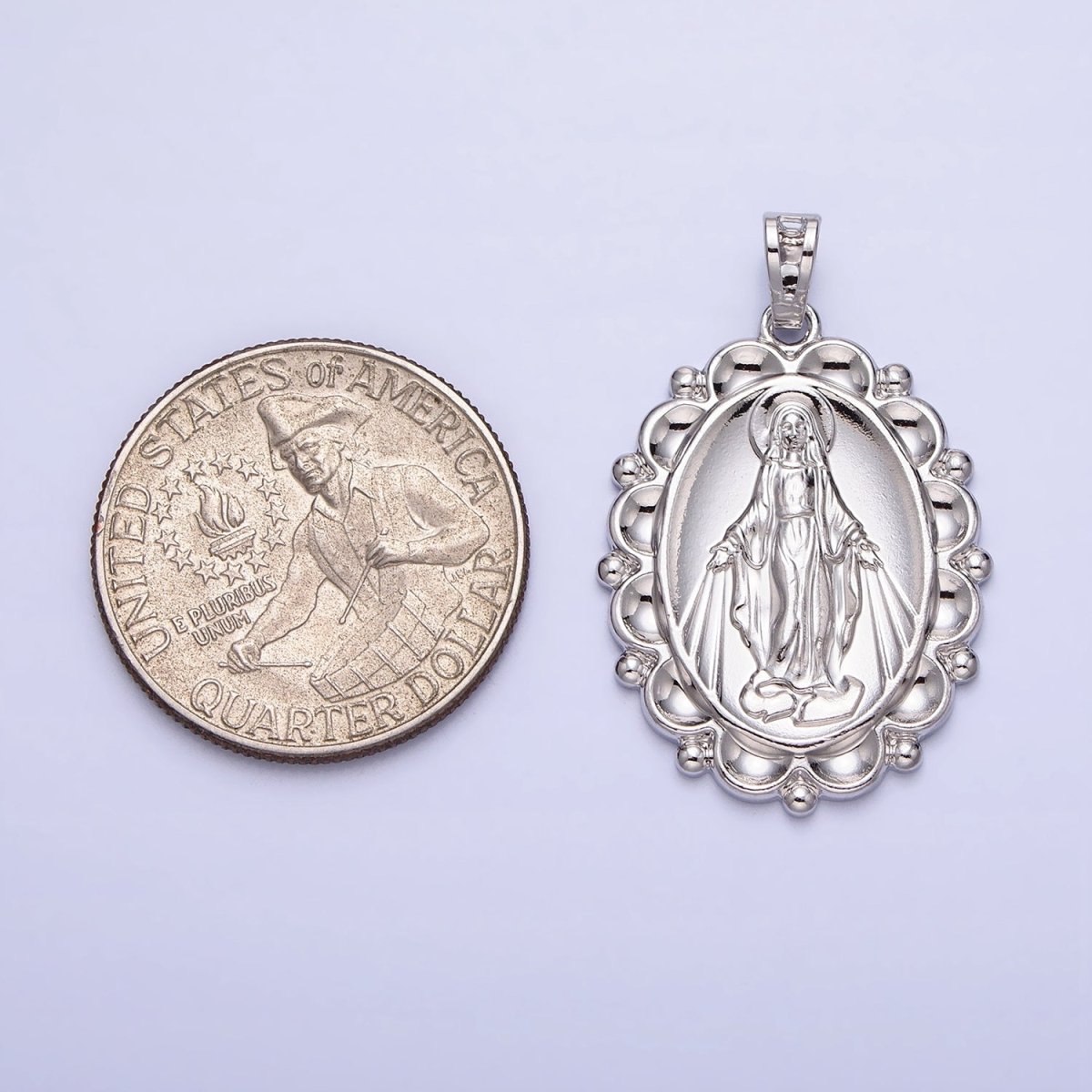 Silver Oval Miraculous Lady Pendant Catholic Virgin Mary Charm Religious Jewelry Making AA240 - DLUXCA