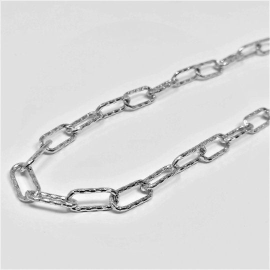 Silver PAPER CLIP Chain By Yard, Oval Textured Paper Clip Chain, Fancy Roll Chain ROLL-563 - DLUXCA