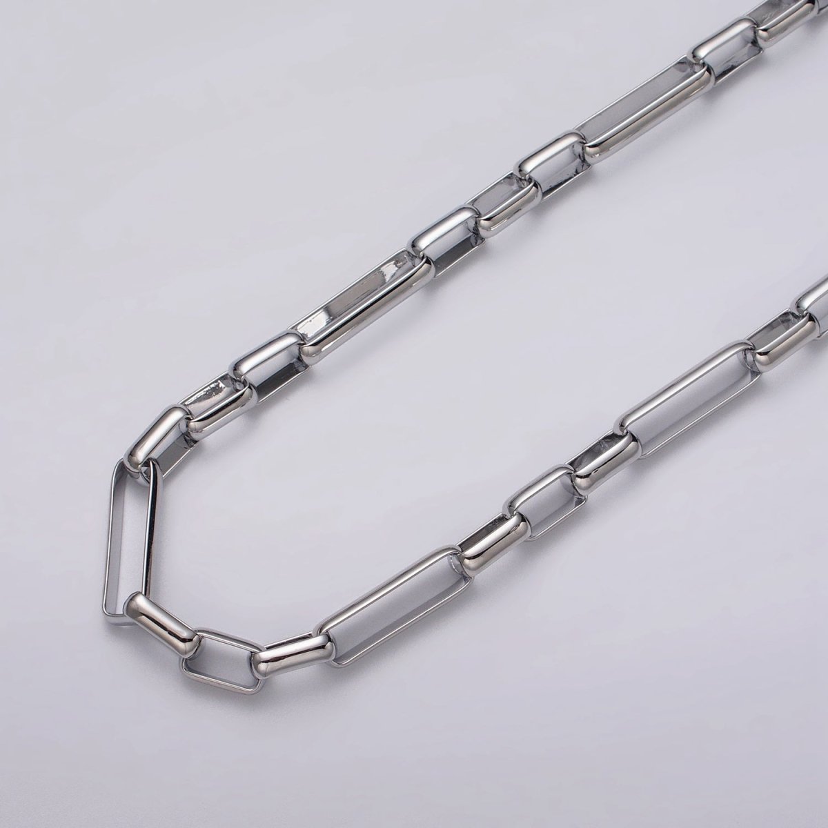 Silver paperclip chain elongated rectangle chain by Yard 6mm Thick chain | ROLL-1194 Clearance Pricing - DLUXCA