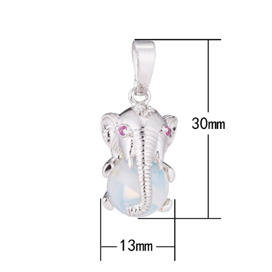 Silver Pink Cute Elephant Trunk Ball Circus Animal Playful Cubic Zirconia Necklace Pendant Charm Bead Bails Findings for Jewelry Making H-310 - DLUXCA