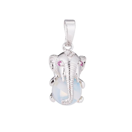 Silver Pink Cute Elephant Trunk Ball Circus Animal Playful Cubic Zirconia Necklace Pendant Charm Bead Bails Findings for Jewelry Making H-310 - DLUXCA