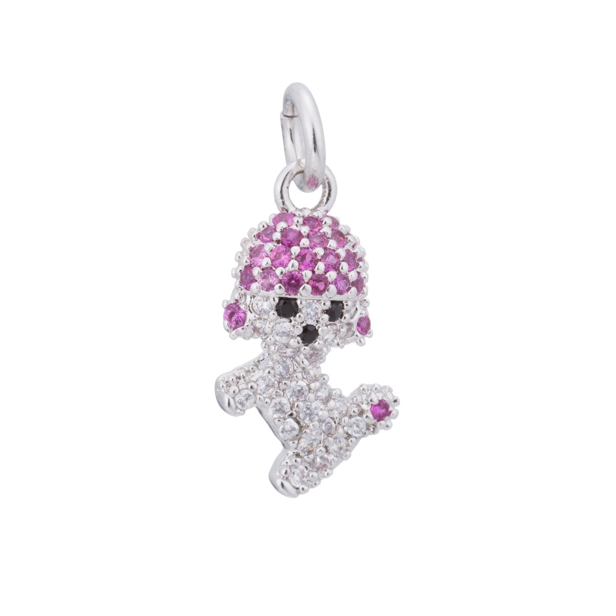 Silver Pink Cute Puppy, Dog Lover, Mini Pet, Animal, Canine Craft Cubic Zirconia Bracelet Charm Bead Finding Pendant For Jewelry Making, C-168 - DLUXCA