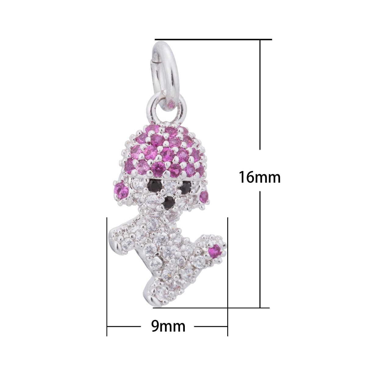 Silver Pink Cute Puppy, Dog Lover, Mini Pet, Animal, Canine Craft Cubic Zirconia Bracelet Charm Bead Finding Pendant For Jewelry Making, C-168 - DLUXCA