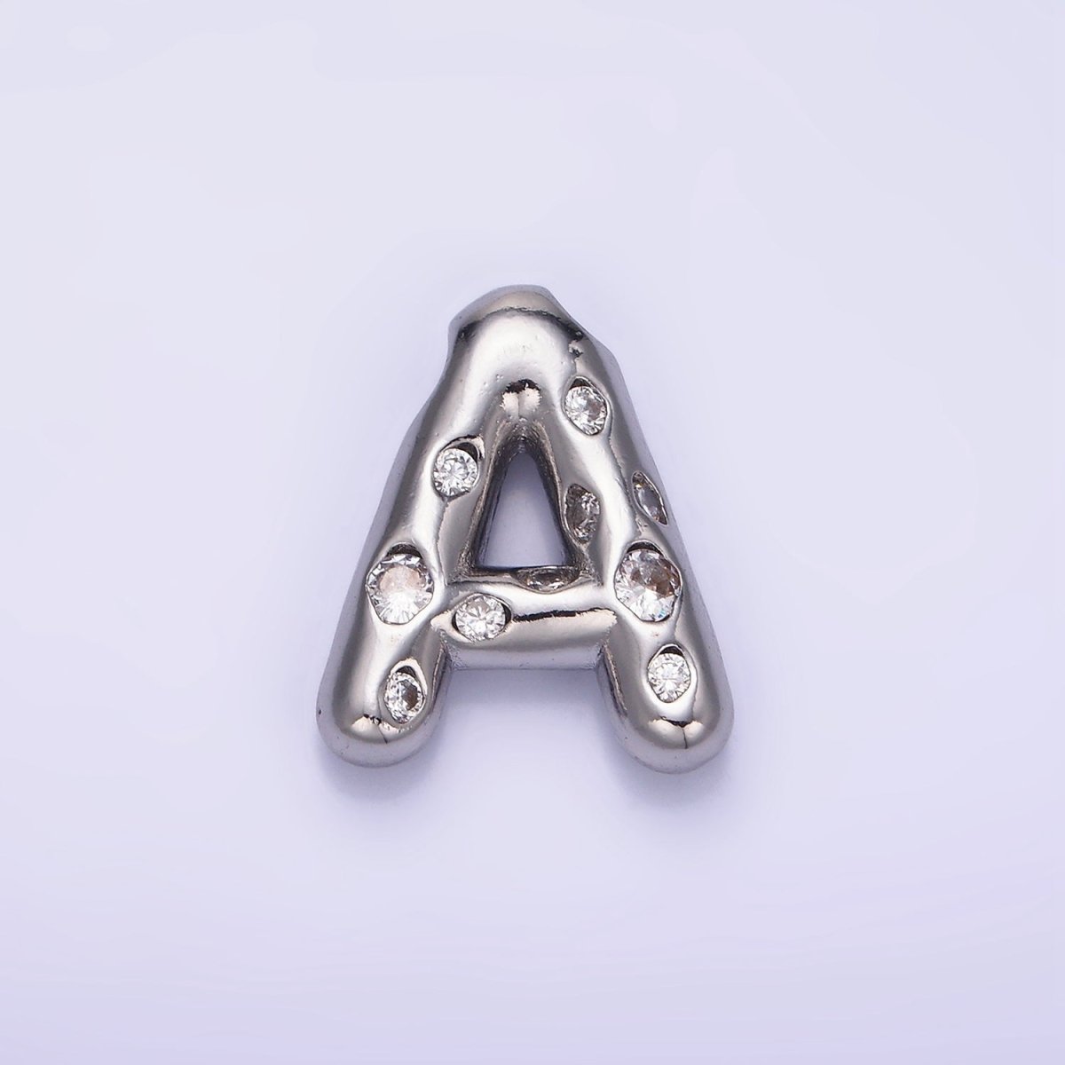 Silver Plated 20mm Clear CZ Chubby Initial Letter Pendant | A1370 - A1382 - DLUXCA