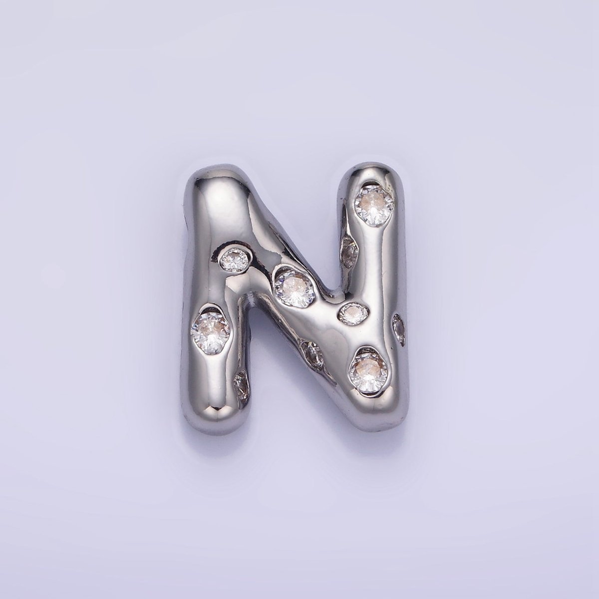 Silver Plated 20mm Clear CZ Chubby Initial Letter Pendant | A1370 - A1382 - DLUXCA