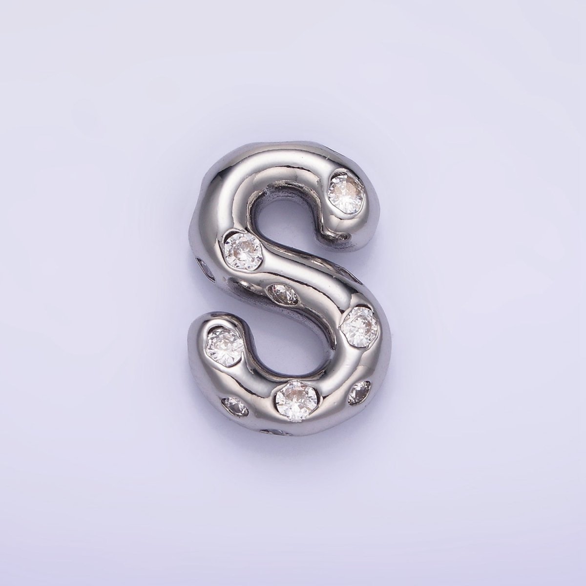 Silver Plated 20mm Clear CZ Chubby Initial Letter Pendant | A1370 - A1382 - DLUXCA