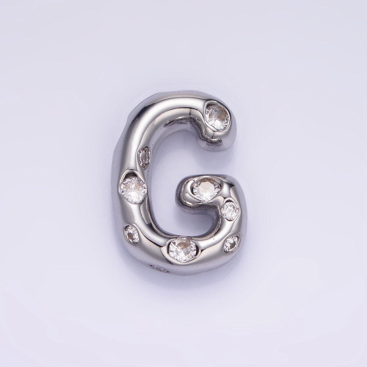 Silver Plated 20mm Clear CZ Chubby Initial Letter Pendant | A1370 - A1382 - DLUXCA