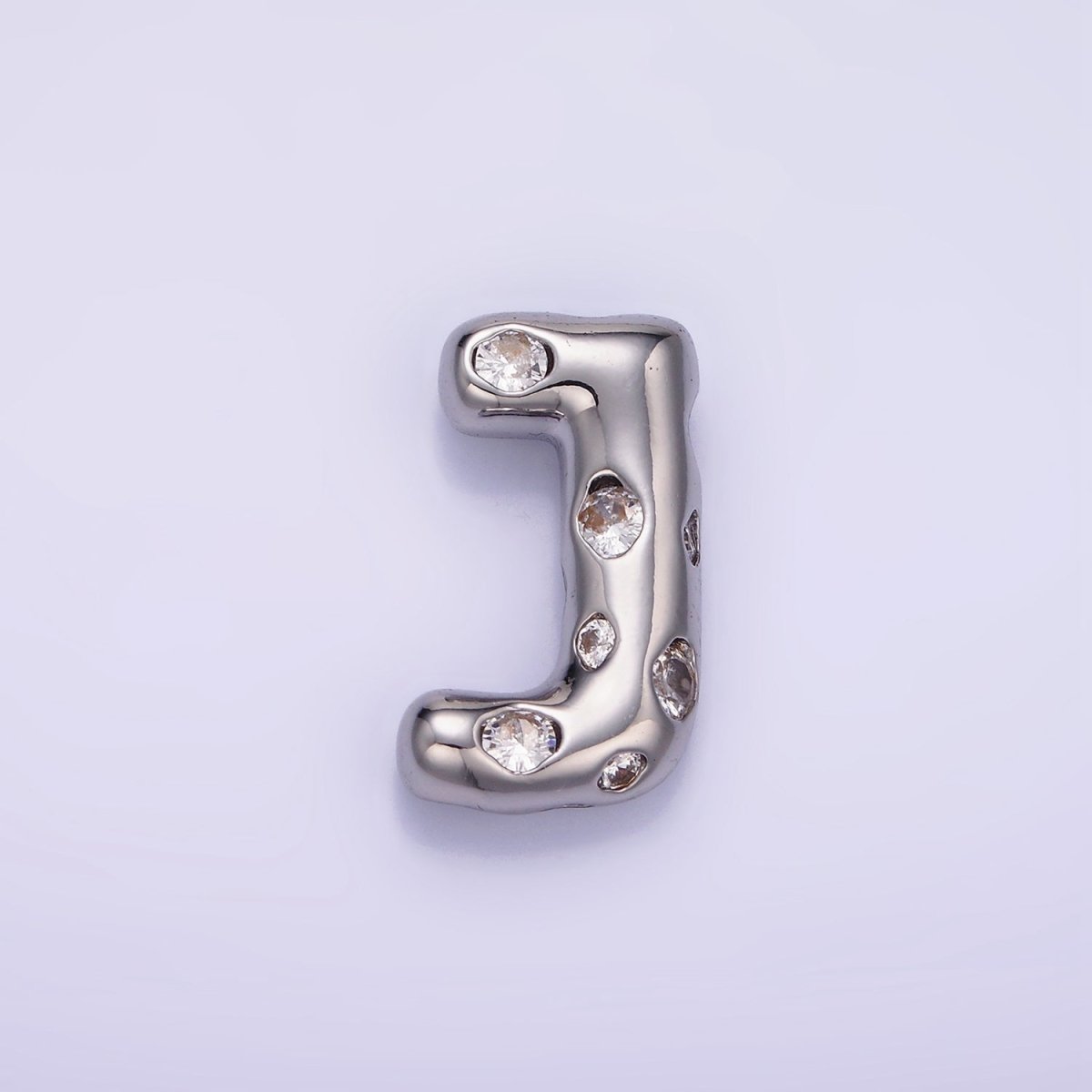 Silver Plated 20mm Clear CZ Chubby Initial Letter Pendant | A1370 - A1382 - DLUXCA