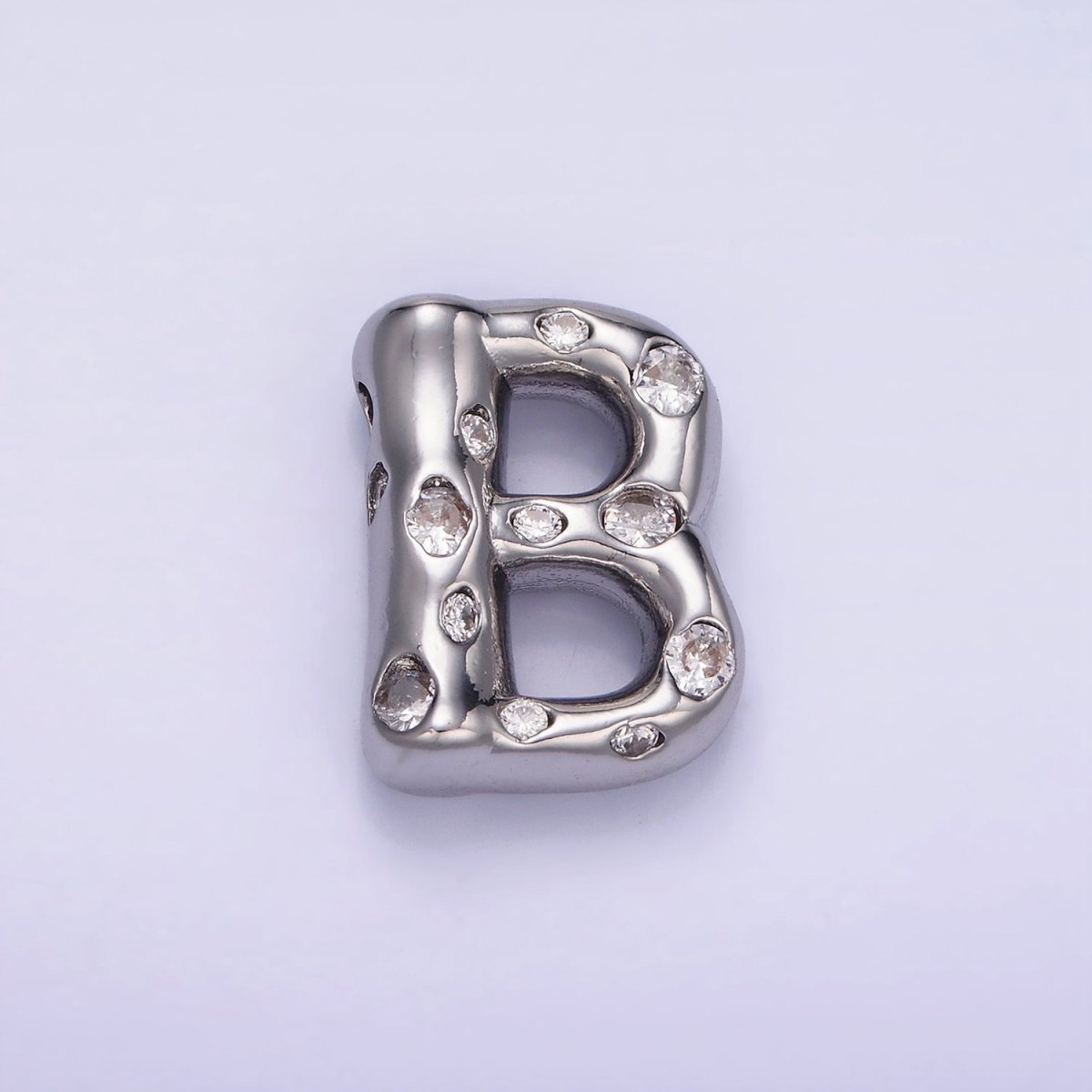 Silver Plated 20mm Clear CZ Chubby Initial Letter Pendant | A1370 - A1382 - DLUXCA