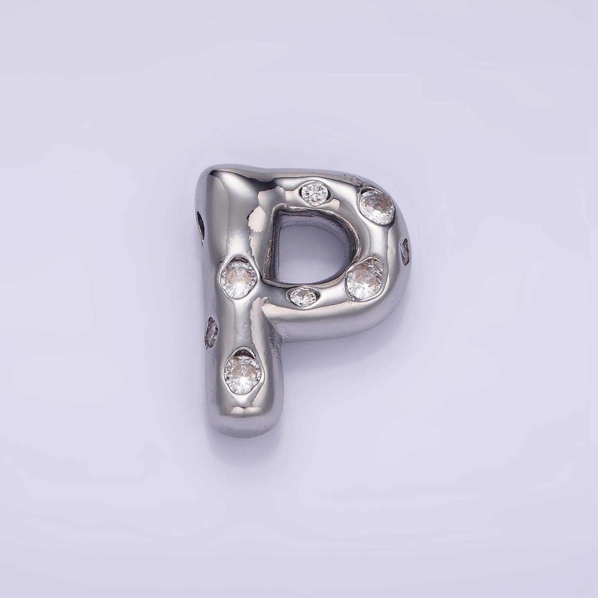 Silver Plated 20mm Clear CZ Chubby Initial Letter Pendant | A1370 - A1382 - DLUXCA