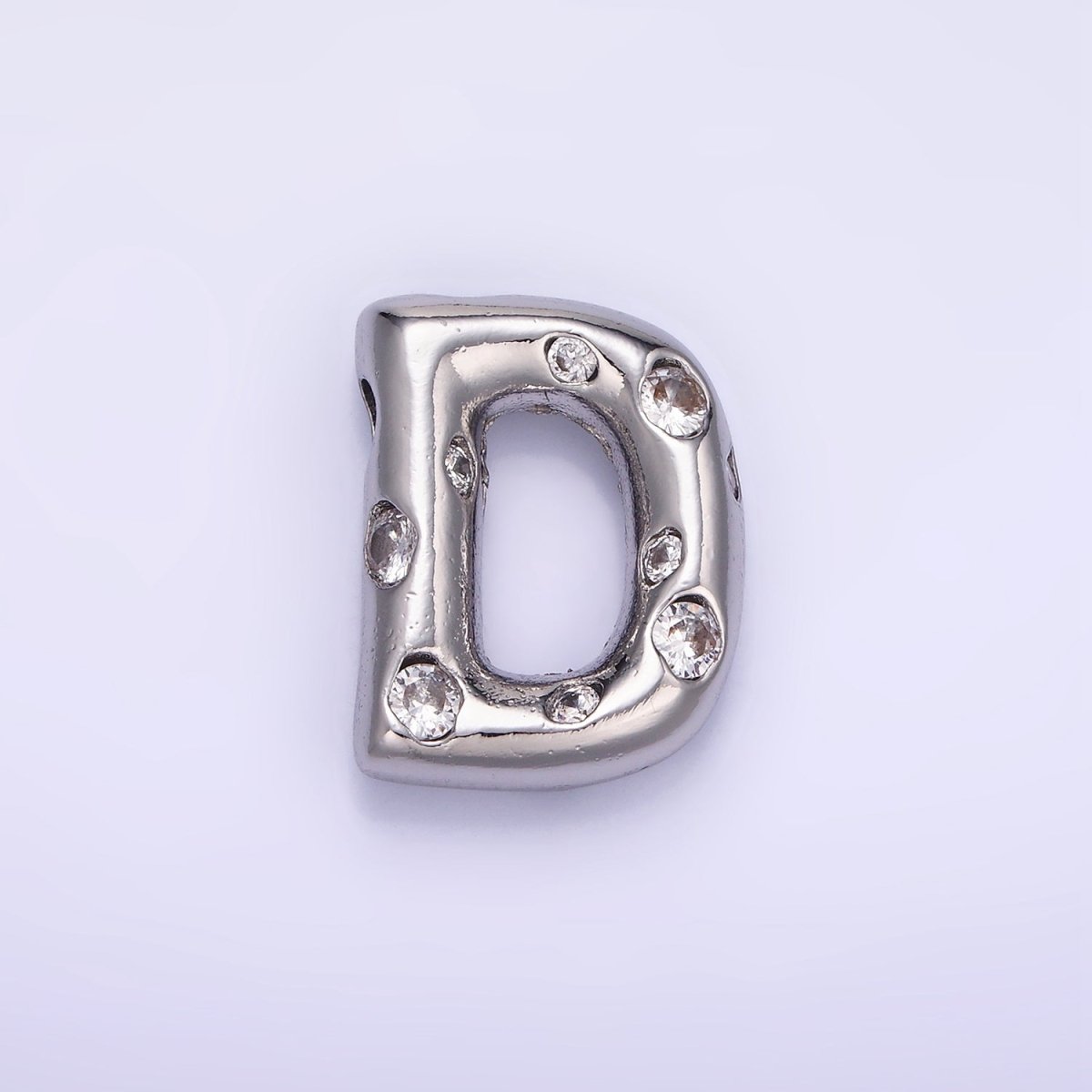 Silver Plated 20mm Clear CZ Chubby Initial Letter Pendant | A1370 - A1382 - DLUXCA