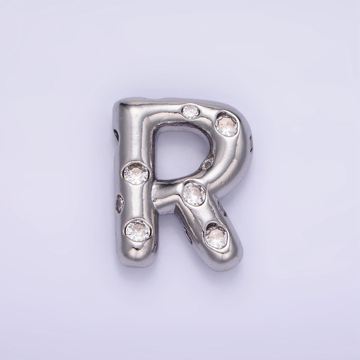 Silver Plated 20mm Clear CZ Chubby Initial Letter Pendant | A1370 - A1382 - DLUXCA