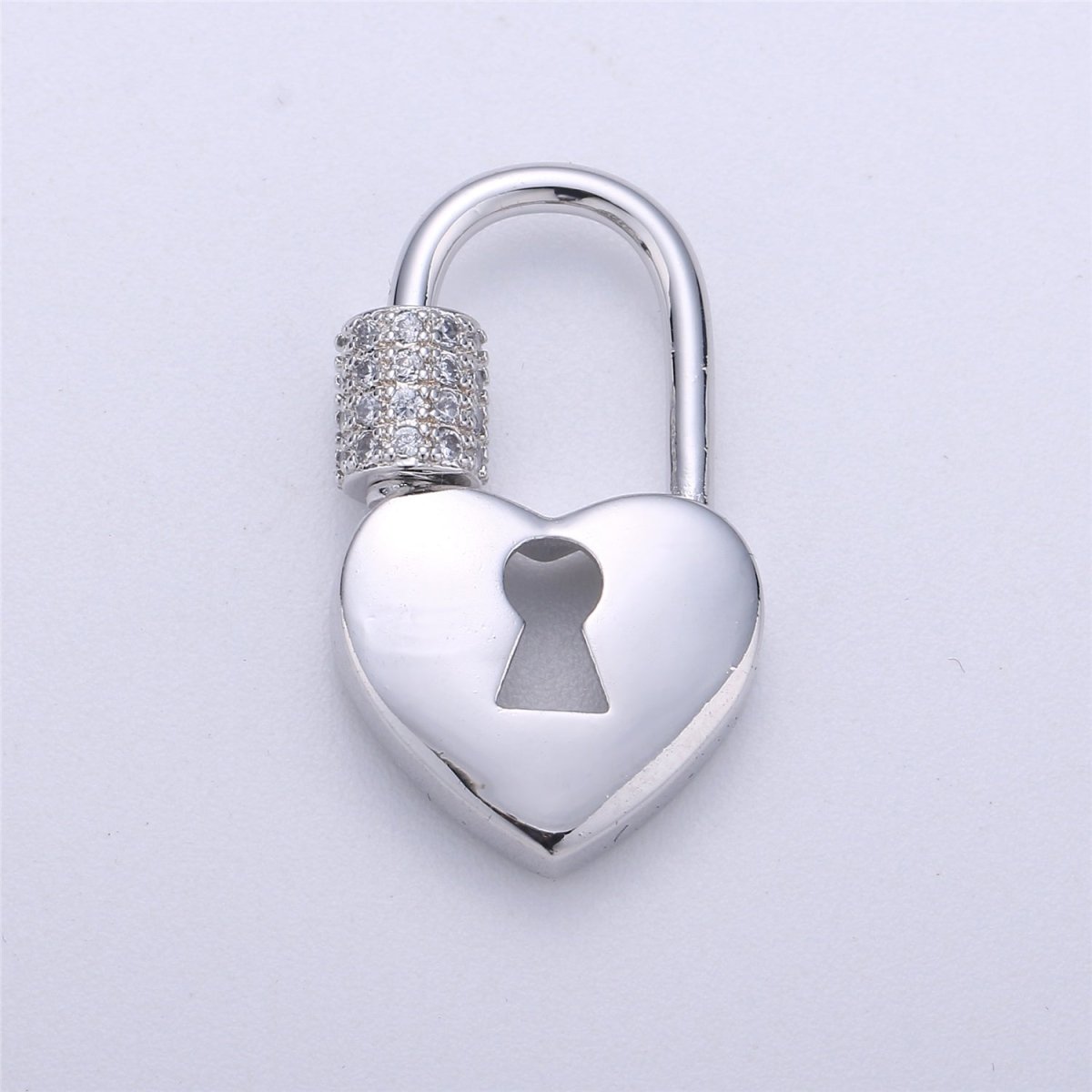 Silver, Rose Gold , Gold Filled Padlock Shaped Screw Clasp CZ Screw Clasp Micro Pave with Screw On Mechanism 30x12mm K-322 - DLUXCA