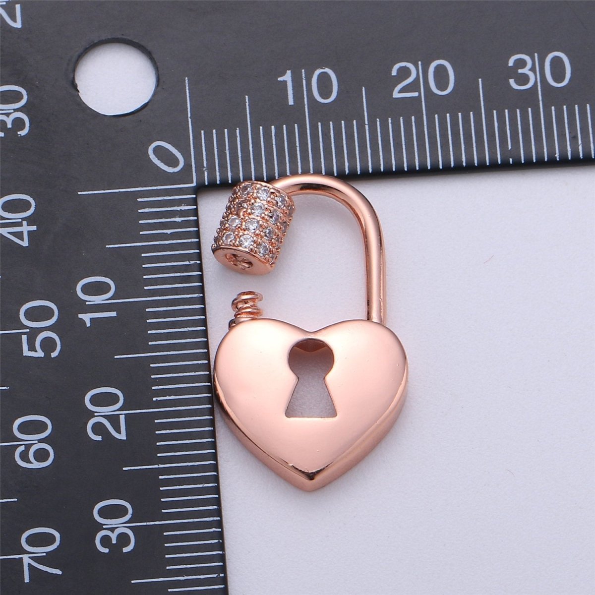 Silver, Rose Gold , Gold Filled Padlock Shaped Screw Clasp CZ Screw Clasp Micro Pave with Screw On Mechanism 30x12mm K-322 - DLUXCA