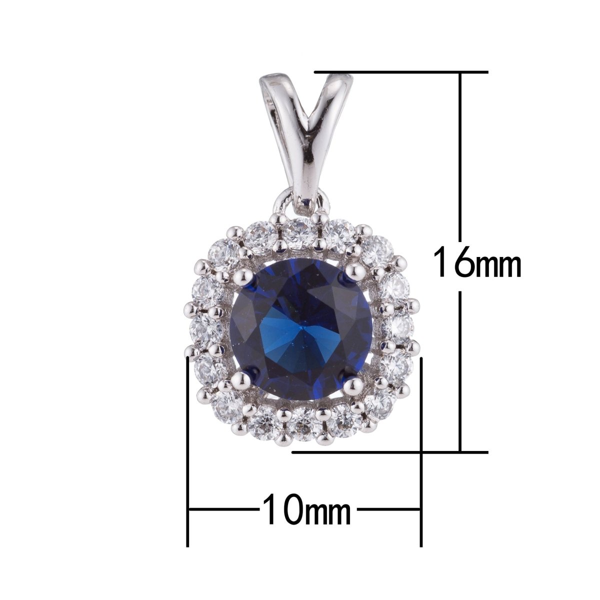 Silver Sapphire Blue Crystal, Diamond, Ladies Romantic Gift Cubic Zirconia Necklace Pendant Charm Bead Bails Findings for Jewelry Making H-094 - DLUXCA
