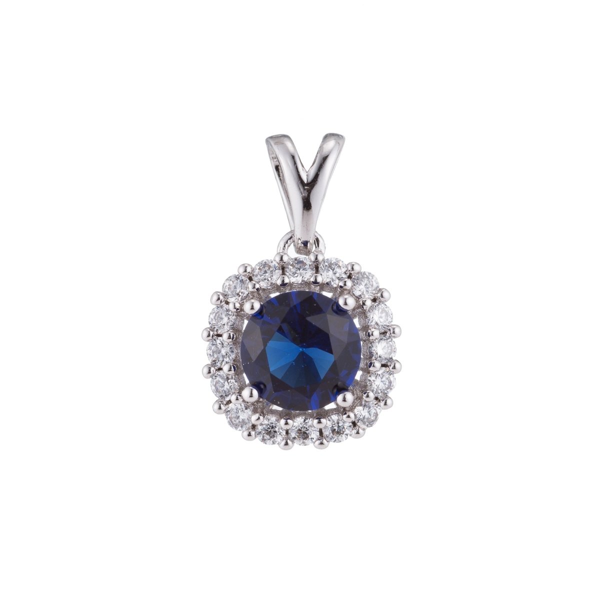Silver Sapphire Blue Crystal, Diamond, Ladies Romantic Gift Cubic Zirconia Necklace Pendant Charm Bead Bails Findings for Jewelry Making H-094 - DLUXCA