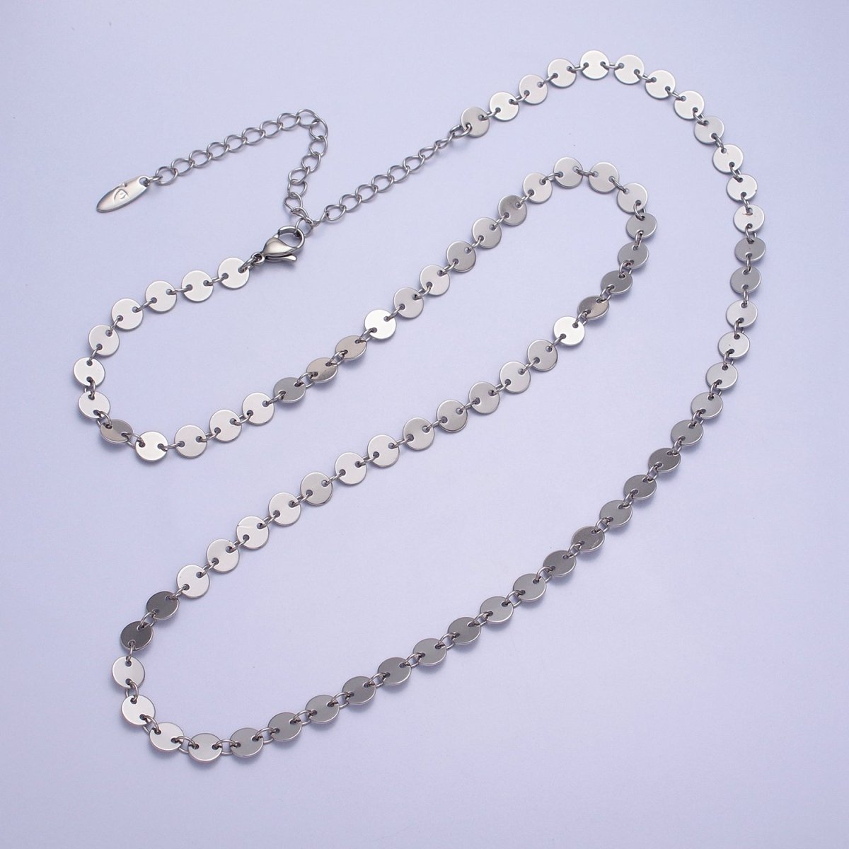 Silver SEQUIN Chain, 6mm Round Disk Disc Circle Disc Necklace Chain for Layer Jewelry Chain 23.75 inch Necklace Ready to Wear | WA-1600 Clearance Pricing - DLUXCA