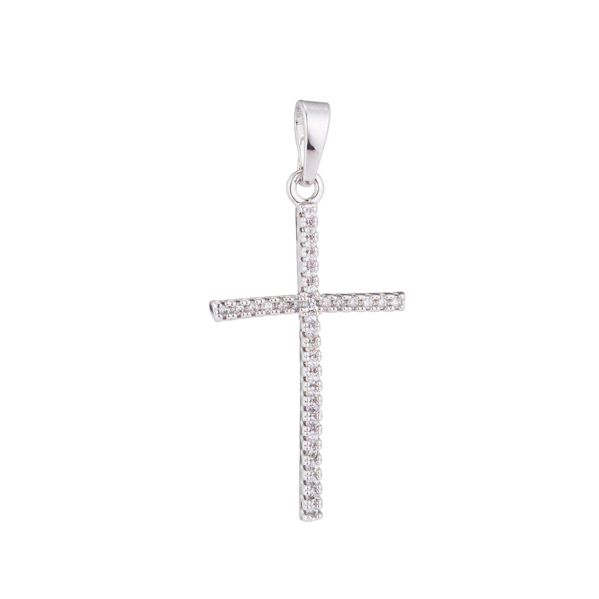 Silver Slim Cross, Heavenly, God, Jesus, Spiritual Gift DIY Cubic Zirconia Necklace Pendant Charm Bead Bails Findings for Jewelry Making H-136 - DLUXCA