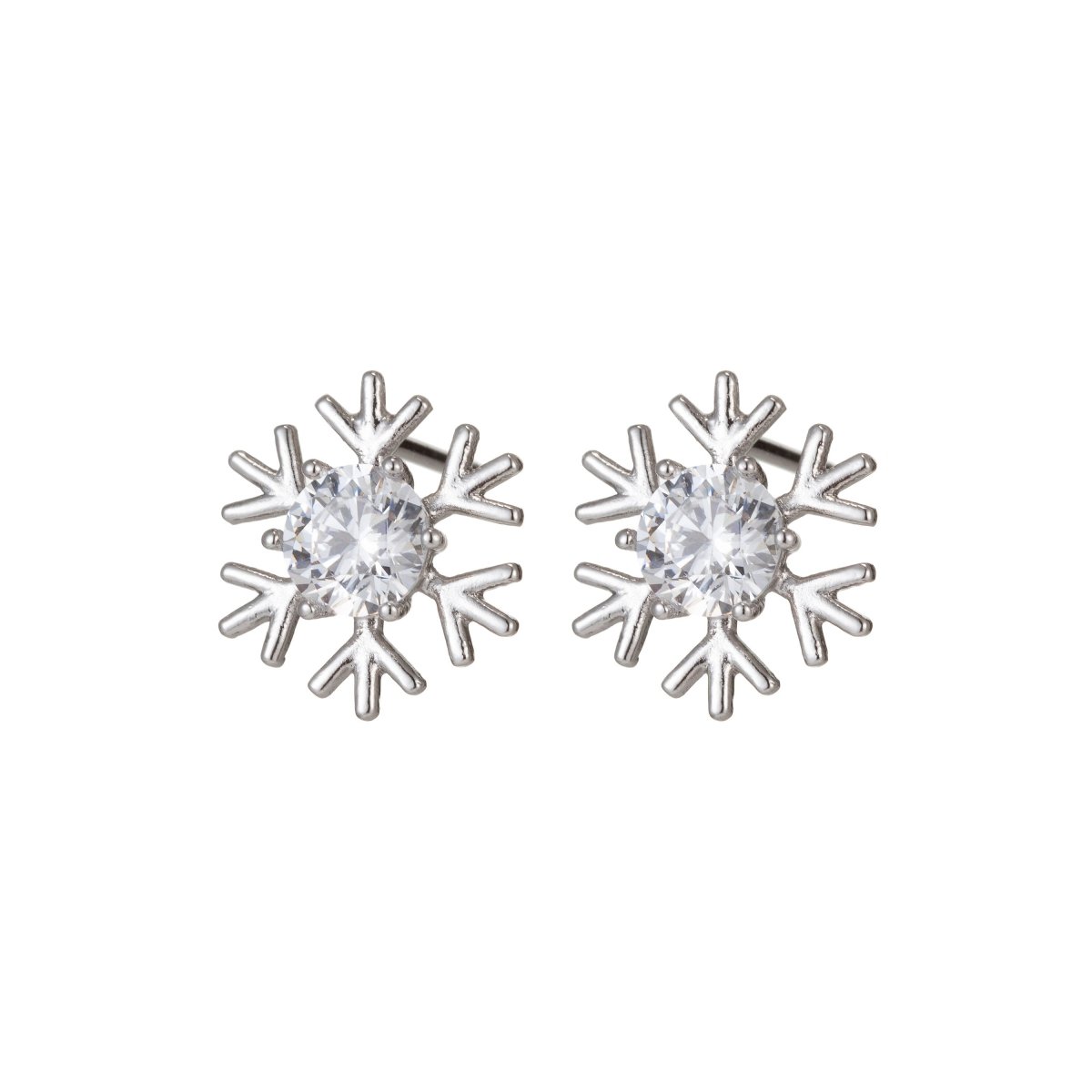 Silver Snowflake Earrings dangle, Gold Snow Earrings, Cubic Stud Earrings, Micro Pave Earrings Snow flake Jewelry Q-081 Q-082 - DLUXCA