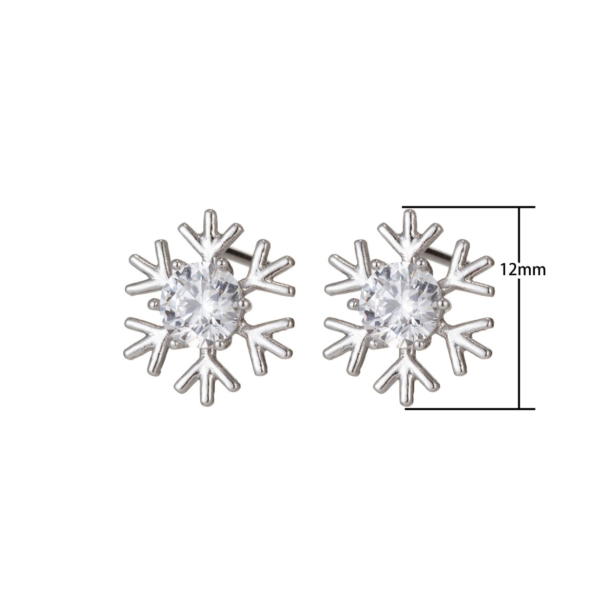 Silver Snowflake Earrings dangle, Gold Snow Earrings, Cubic Stud Earrings, Micro Pave Earrings Snow flake Jewelry Q-081 Q-082 - DLUXCA