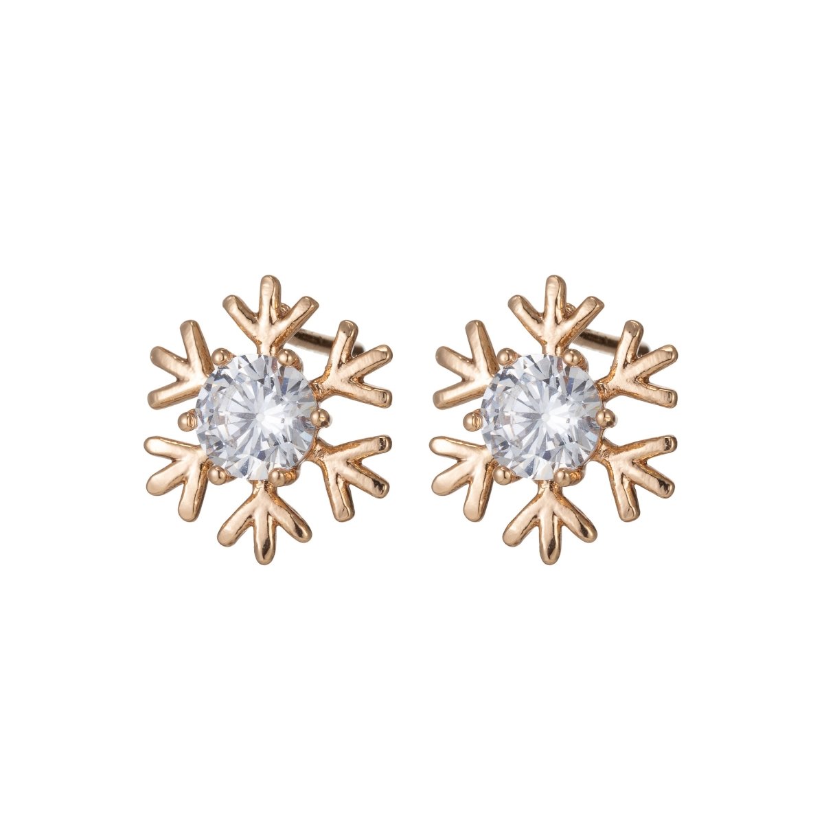 Silver Snowflake Earrings dangle, Gold Snow Earrings, Cubic Stud Earrings, Micro Pave Earrings Snow flake Jewelry Q-081 Q-082 - DLUXCA