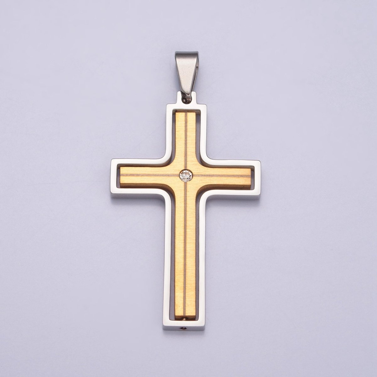 Silver Spinner Cross Pendant Stainless Steel Cross Charm for Necklace X-637 - DLUXCA