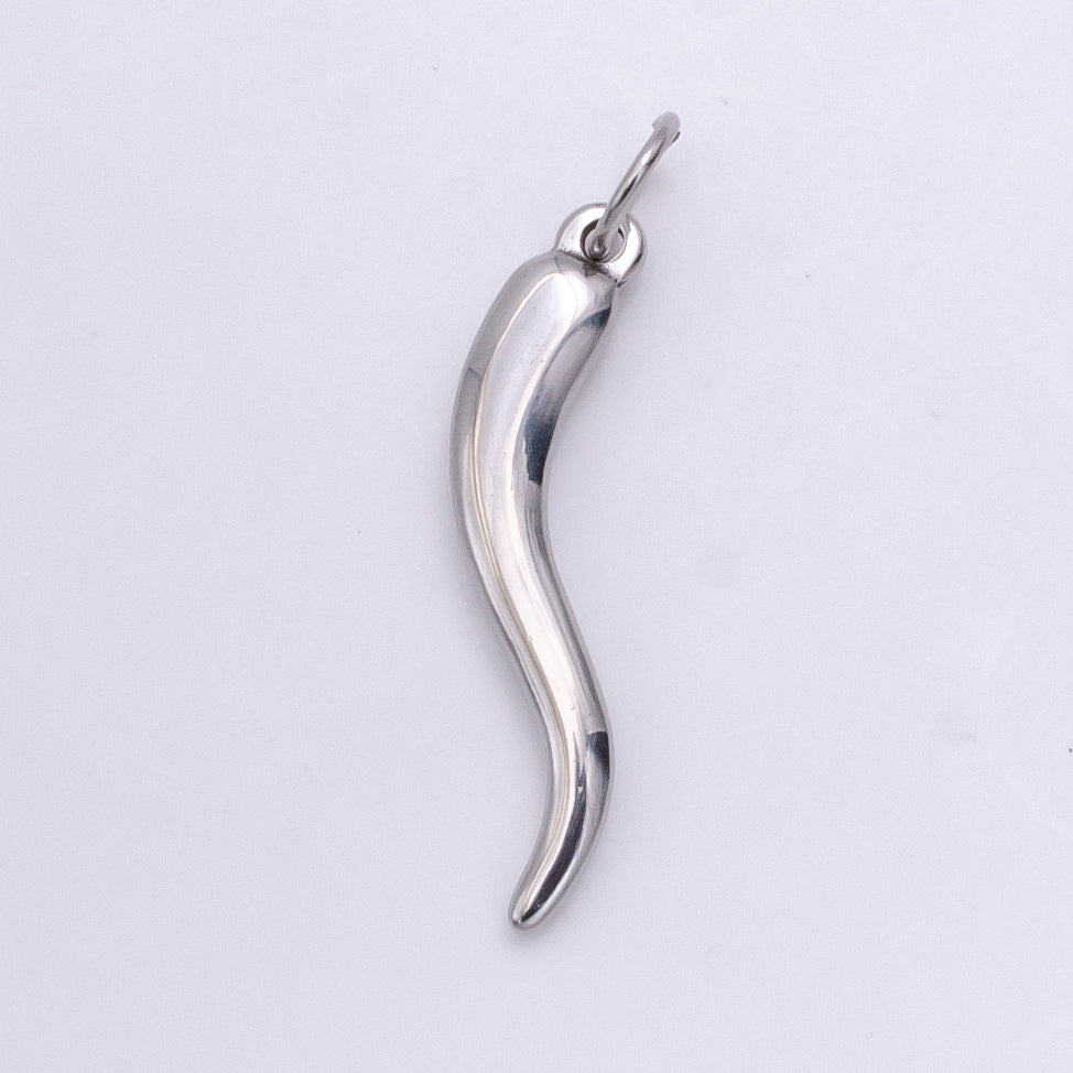 Silver Stainless Steel Italian Horn Charm Cornicello cornetto Good Luck Protection Amulet Pendant for Necklace Jewelry Making Supplies E-659 E-660 J-661 - DLUXCA