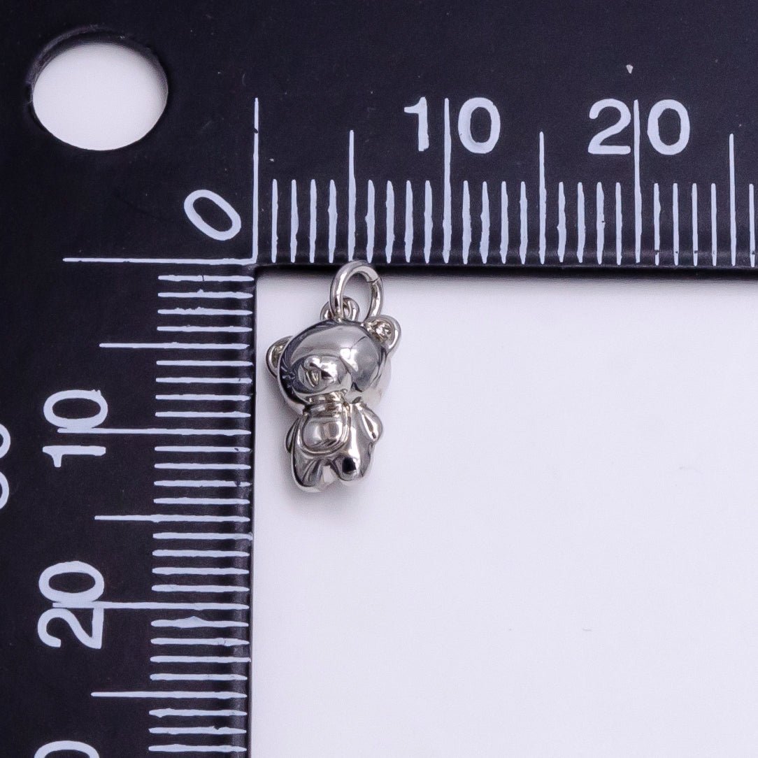 Silver Standing Smiling Teddy Bear Animal Mini Add-On Charm | AC1455 - DLUXCA