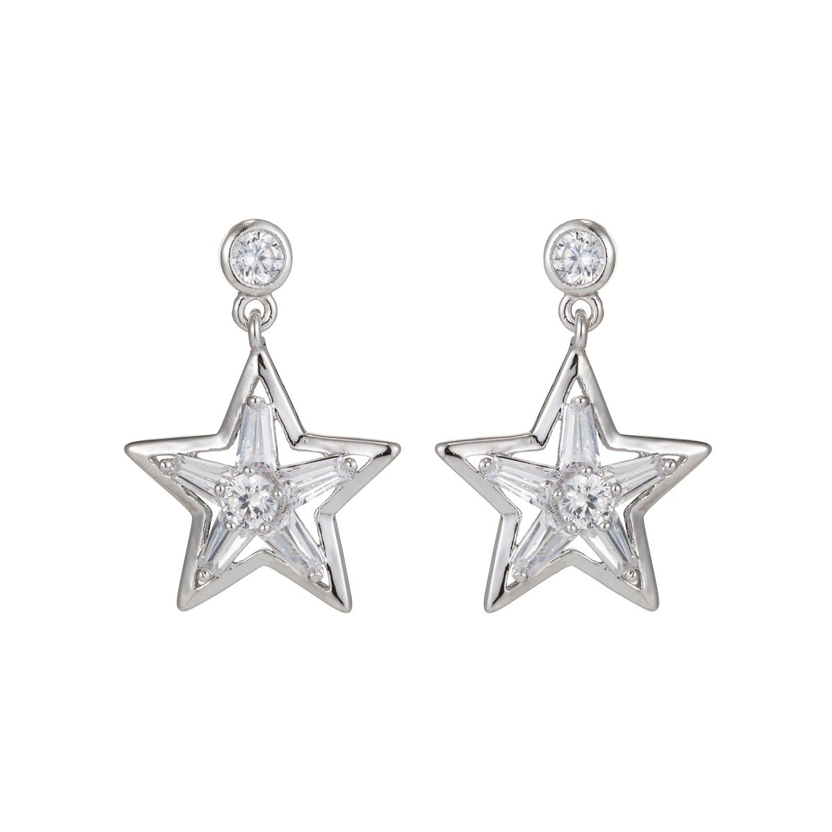 Silver Star Stud, Star Dangle, star charm earrings, star Studs earrings, Dangle Stud Cubic Star charm earrings, Statement Earring Q-068 - DLUXCA