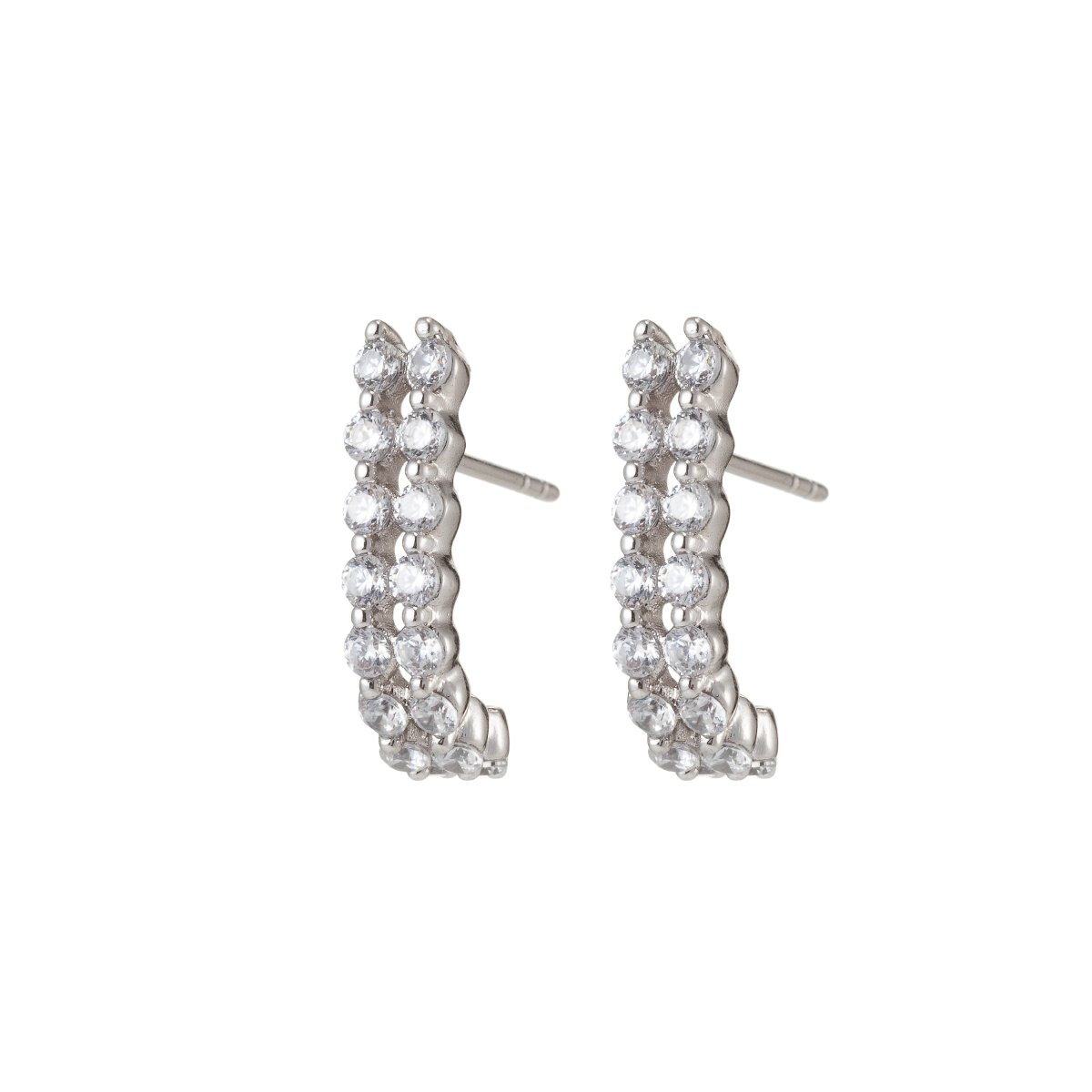 Silver Strap Dainty Silver Diamond Stud earring in Micro Pave CZ Huggie Earring Q-039 - DLUXCA