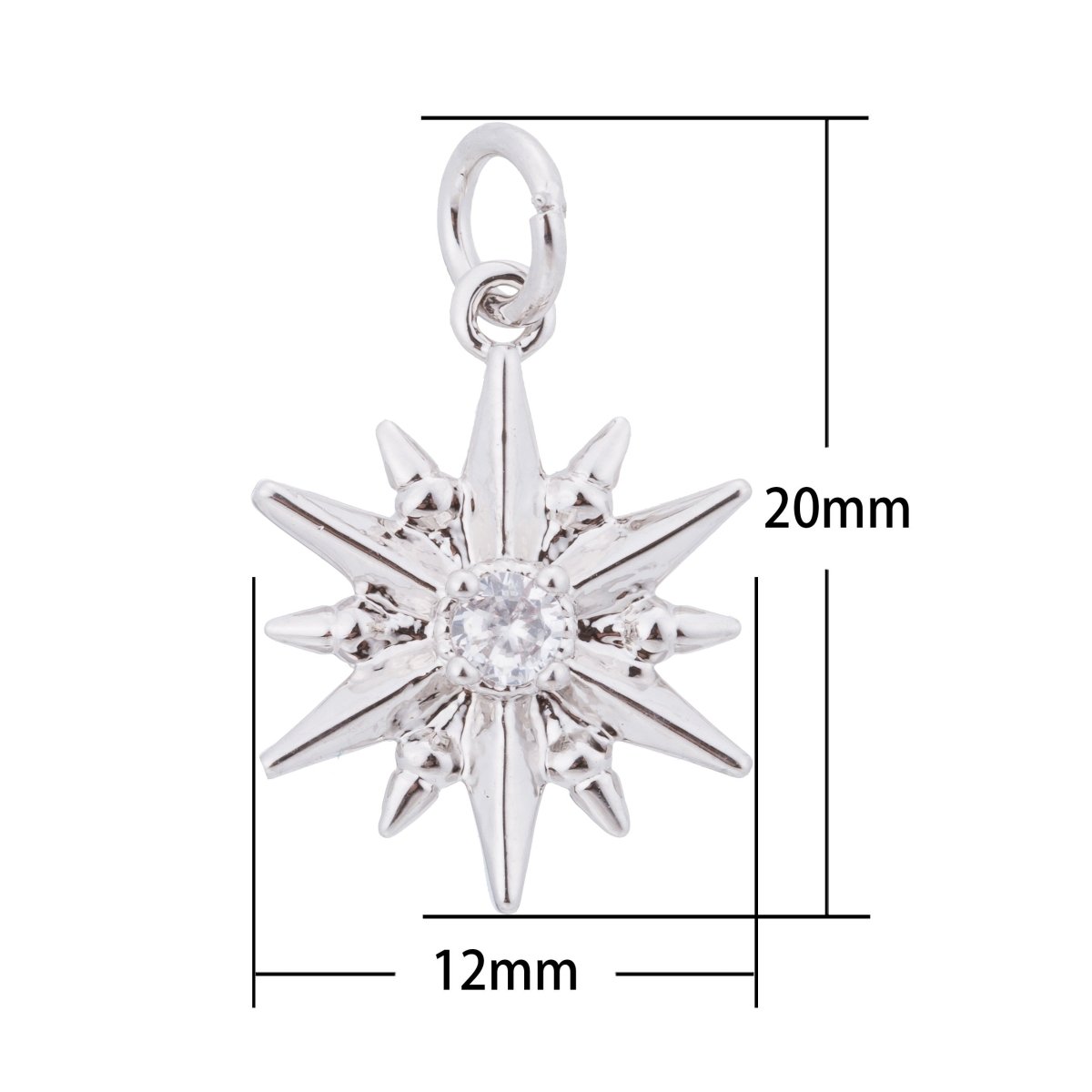 Silver Sun Bright, Celestial, Sunshine, Starlight, Star Wish Snow Cubic Zirconia Bracelet Charm Bead Finding Pendant For Jewelry Making C-166 - DLUXCA