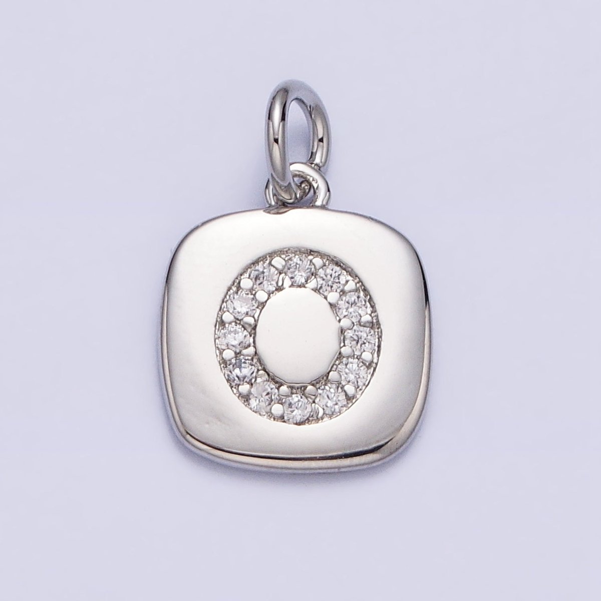 Silver Tag Square CZ Clear Micro Paved Initial Alphabet Dainty Personalized Name Tag Charm | AD097 - AD122 - DLUXCA