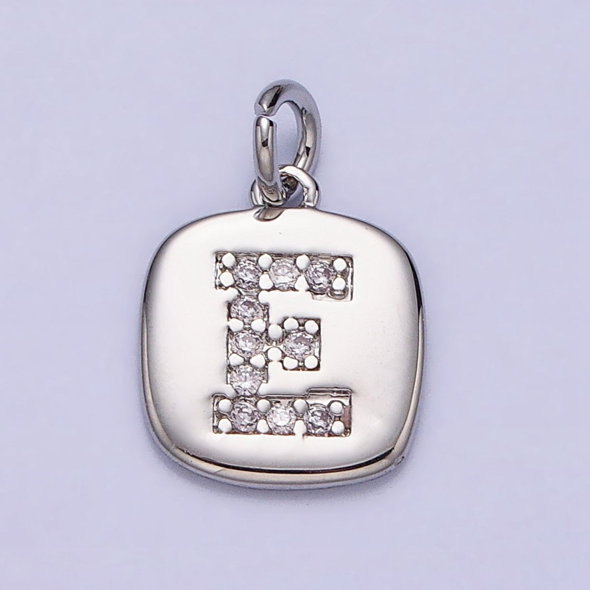 Silver Tag Square CZ Clear Micro Paved Initial Alphabet Dainty Personalized Name Tag Charm | AD097 - AD122 - DLUXCA