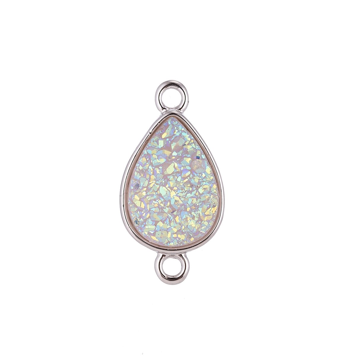 Silver Teardrop Quartz Druzy, Chic Bracelet Charm Connector Necklace Pendant Double 2 Bails Hole Findings for Jewelry Making F-644 F-645 F-646 F-647 F-648 F-649 F-650 F-651 F-652 - DLUXCA