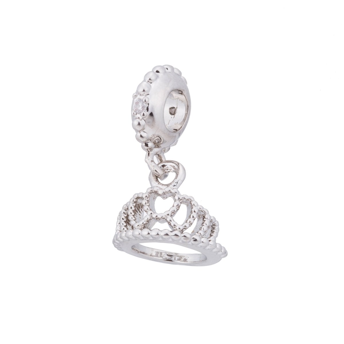 Silver Tiara, Crown, Princess, Love, Heart, Castle, Girl Cubic Zirconia Bracelet Charm Bead Finding Pendant For Jewelry Making, C-255 - DLUXCA