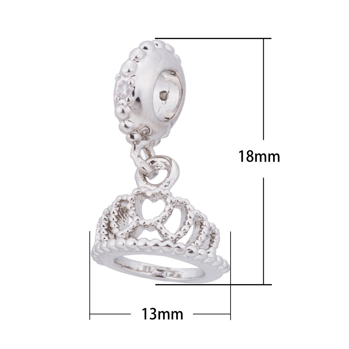 Silver Tiara, Crown, Princess, Love, Heart, Castle, Girl Cubic Zirconia Bracelet Charm Bead Finding Pendant For Jewelry Making, C-255 - DLUXCA