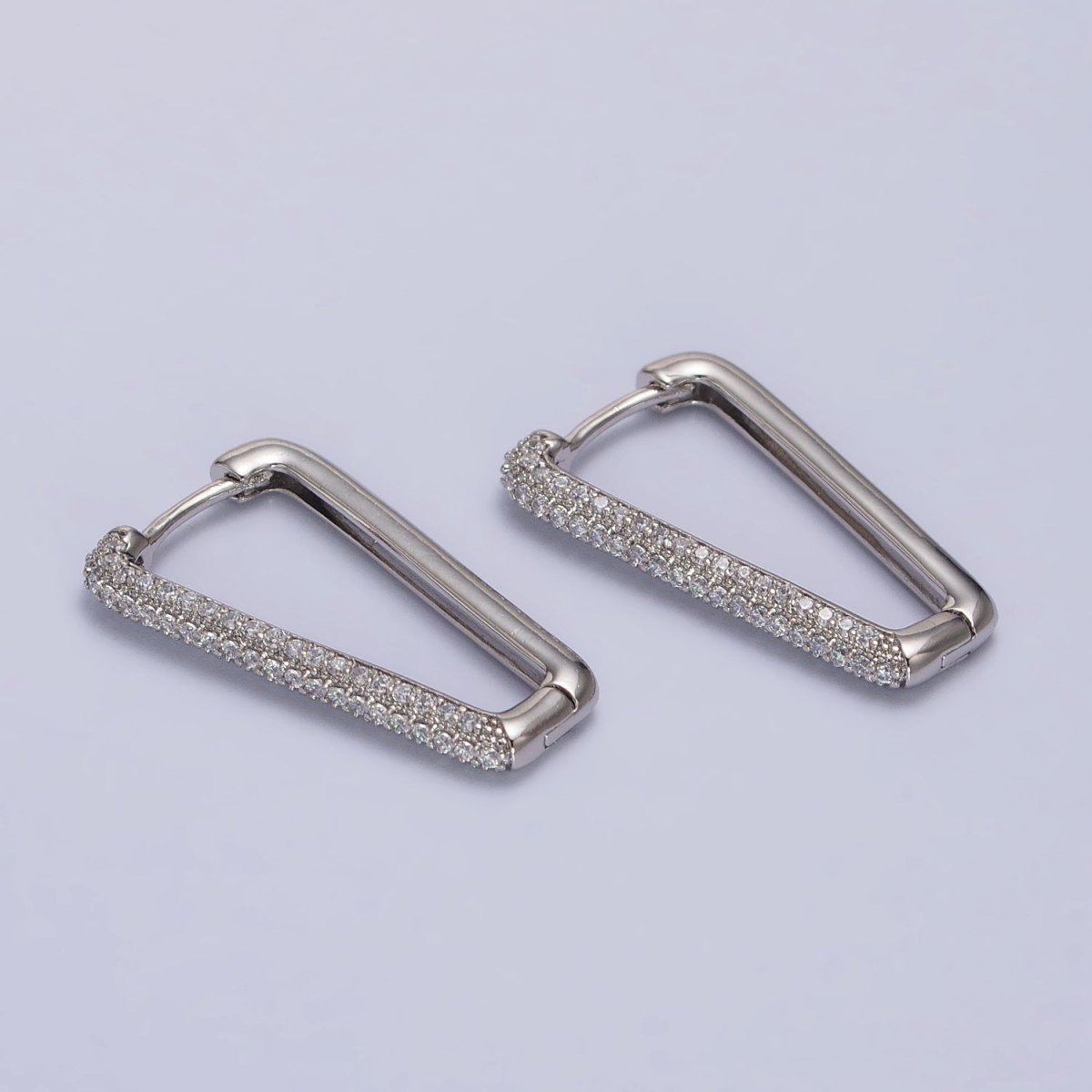 Silver Triangle hoop earrings White Gold Field Lead Nickel free, Earrings making Micro Pave CZ Triangle earrings AB1033 - DLUXCA